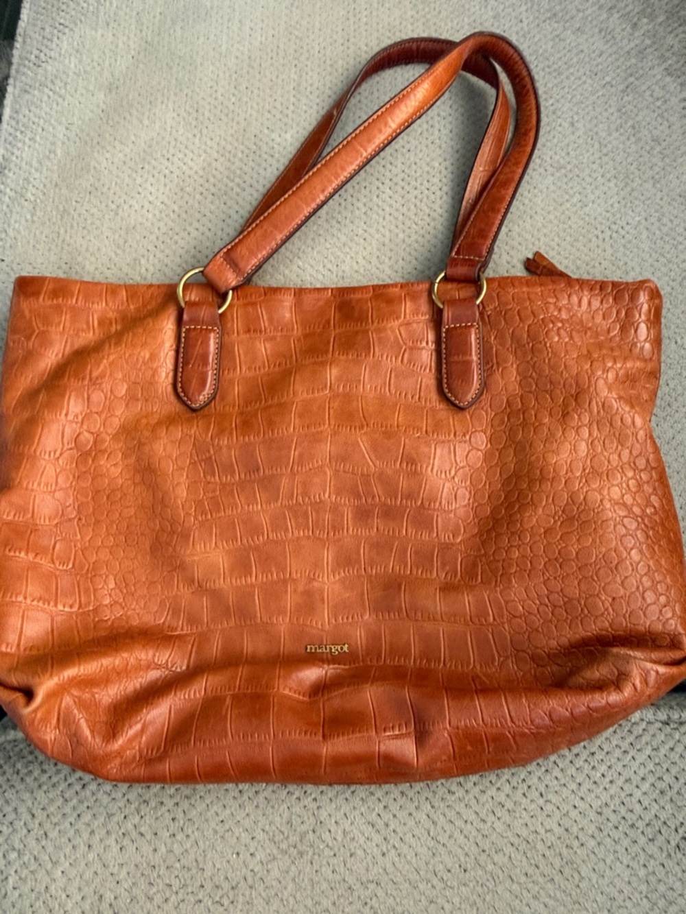 margot Croc-Embossed Burnt Orange Leather Tote